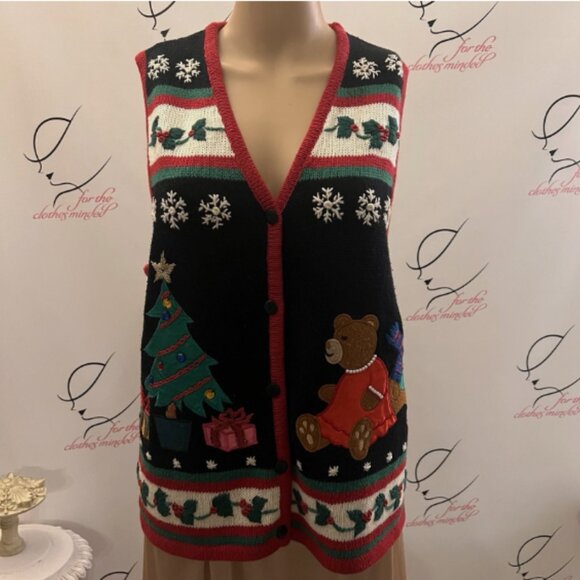 Kathy Lee. Size Medium. Christmas Sweater Vest. Ramie Cotton. Applique. B56 - Picture 1 of 7